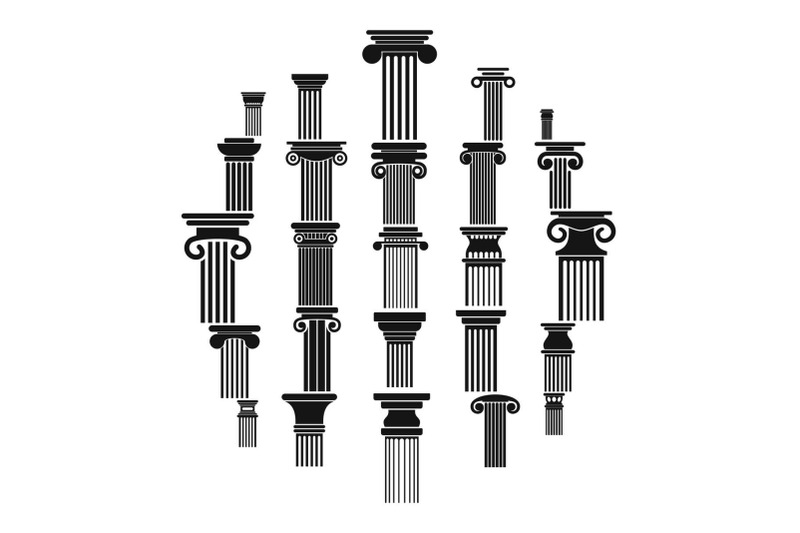 ancient-columns-icons-set-simple-style