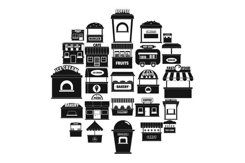 street-food-kiosk-icons-set-simple-style