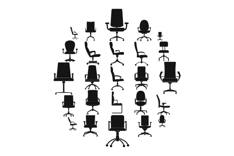 office-chair-icons-set-simple-style