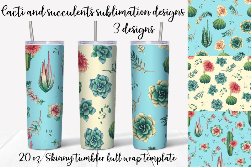 cacti-and-succulents-sublimation-design-skinny-tumbler-wrap-design