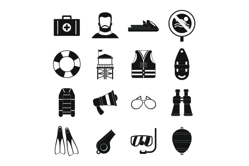 lifeguard-save-icons-set-simple-style
