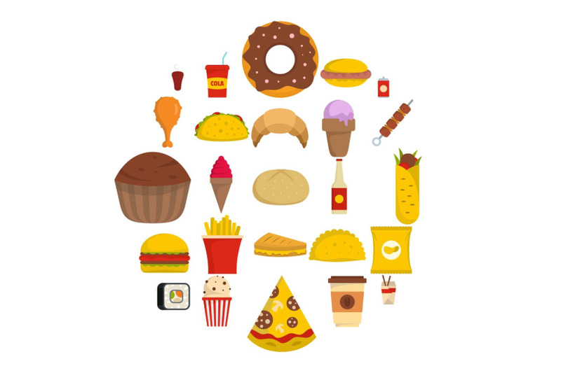 fast-food-icons-set-flat-style