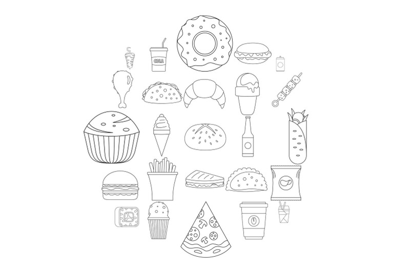 fast-food-icons-set-outline-style