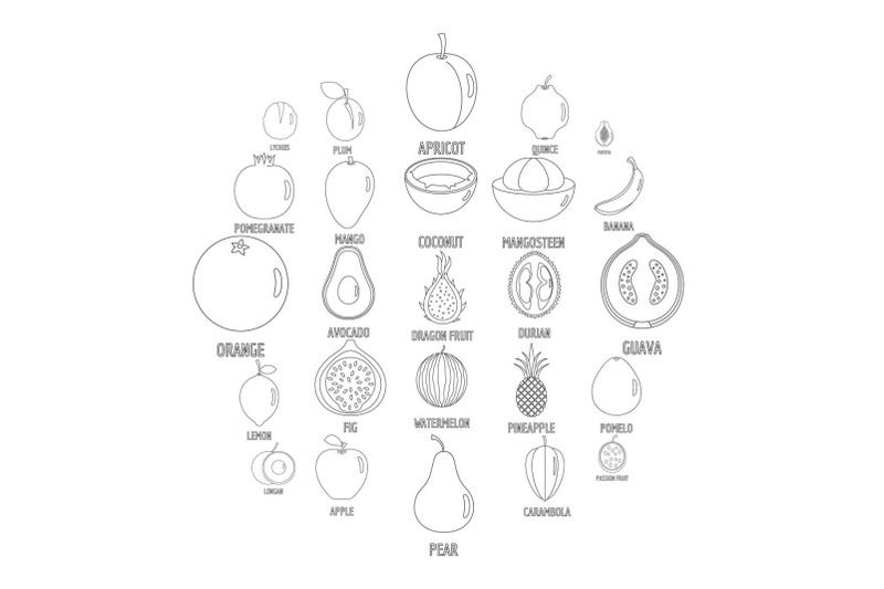 fruits-icons-set-outline-style