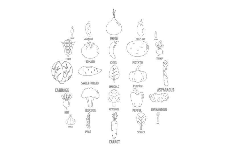 vegetables-icons-set-outline-style