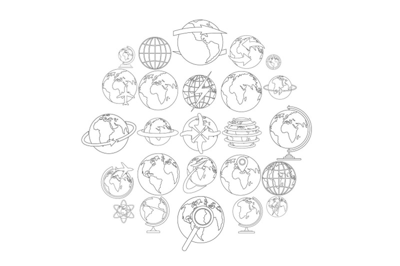 globe-earth-icons-set-outline-style