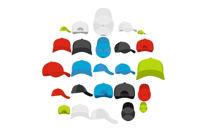 baseball-cap-views-icons-set-simple-style
