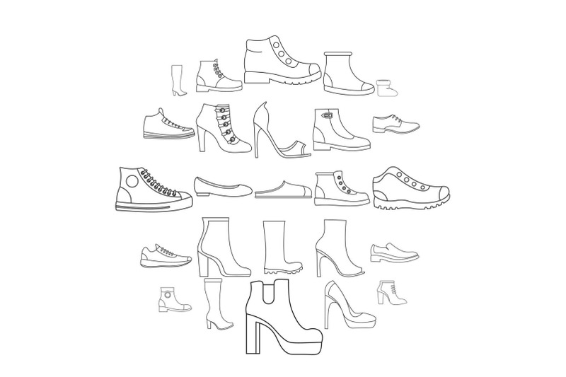 footwear-shoes-icon-set-outline-style