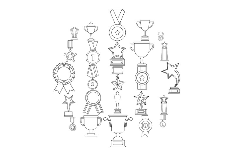 medal-award-icon-set-outline-style