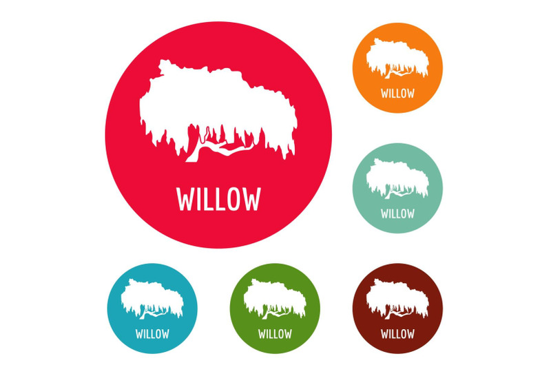 willow-tree-icons-circle-set-vector