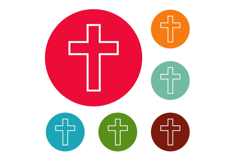 catholic-cross-icons-circle-set-vector