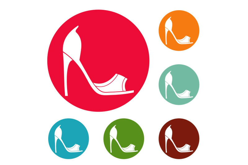 woman-shoes-icons-circle-set-vector
