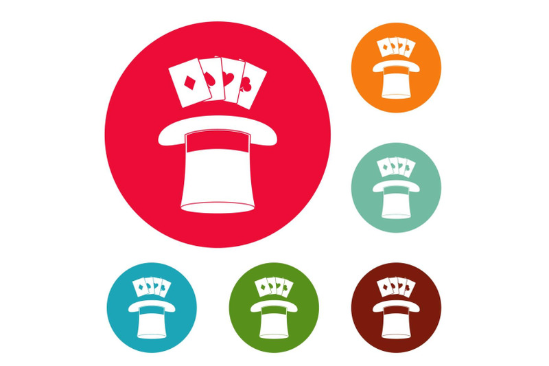 hat-with-card-icons-circle-set-vector