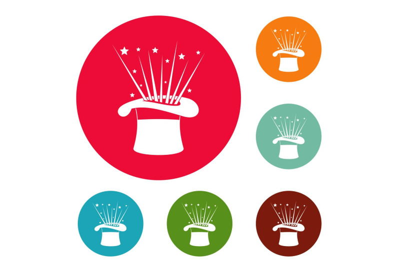 hat-and-firework-icons-circle-set-vector