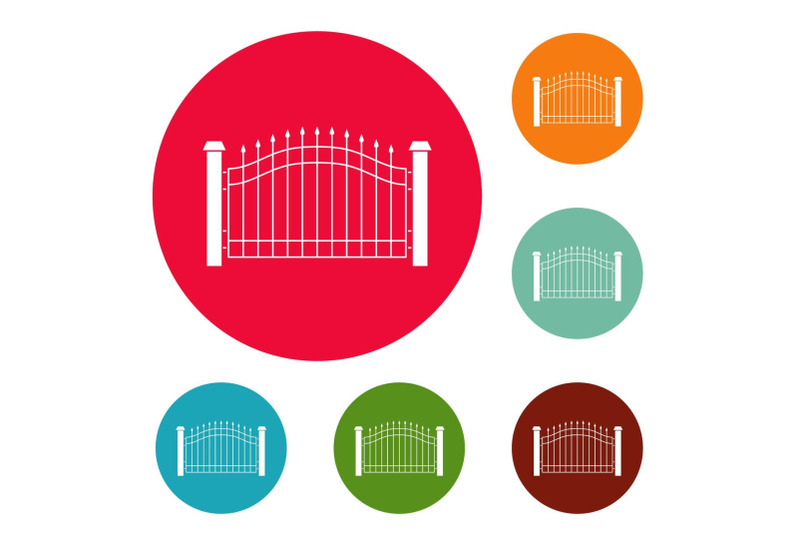 park-fence-icons-circle-set-vector