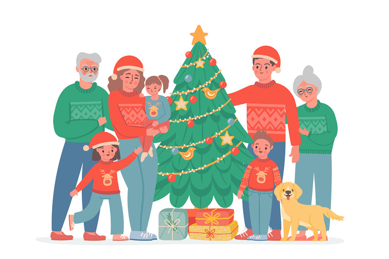 big-christmas-family-grandma-grandpa-mom-and-dad-kids-and-dog-in-s