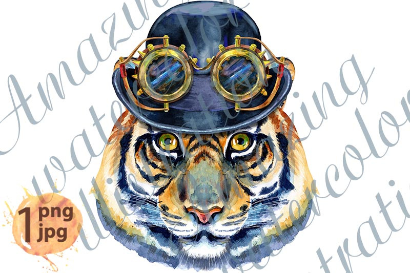 tiger-head-in-a-bowler-hat-and-steampunk-goggles