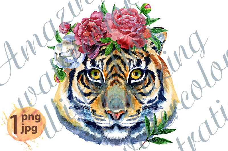 tiger-horoscope-character-watercolor-illustration-with-flowers