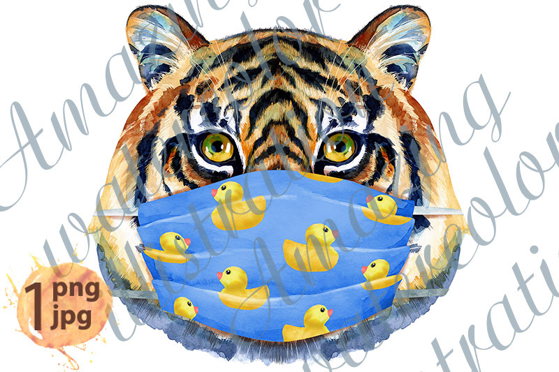 tiger-head-in-blue-protective-mask