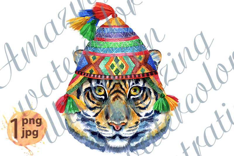 tiger-in-chullo-hat-watercolor-illustration