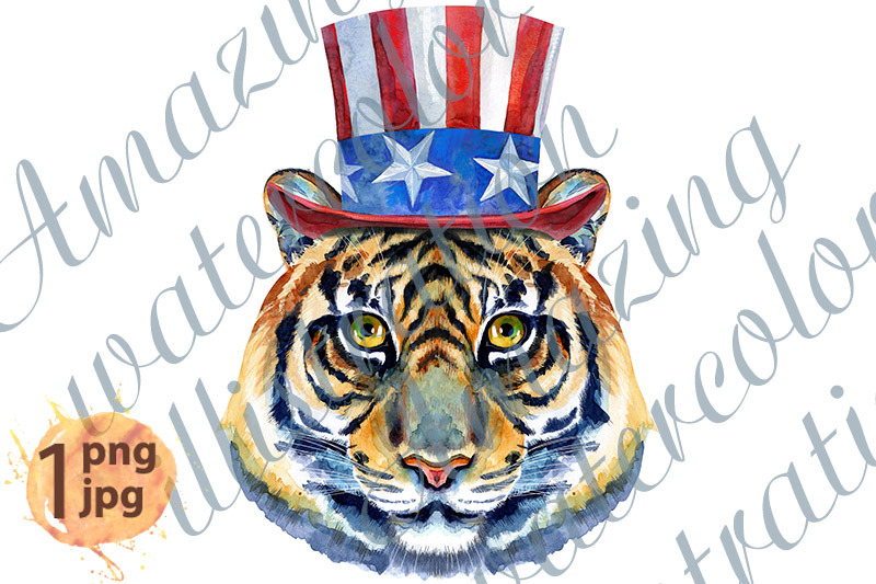 tiger-horoscope-character-watercolor-illustration-with-uncle-sam-hat