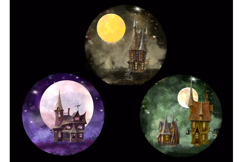 houses-watercolor-clipart-magic-moon-mystical-house