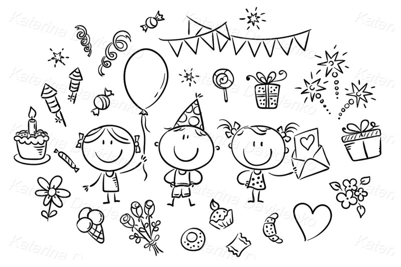 kids-and-party-things-clipart-set