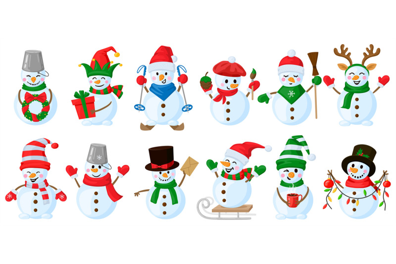 cartoon-snowmen-christmas-funny-snowman-characters-cute-snowma