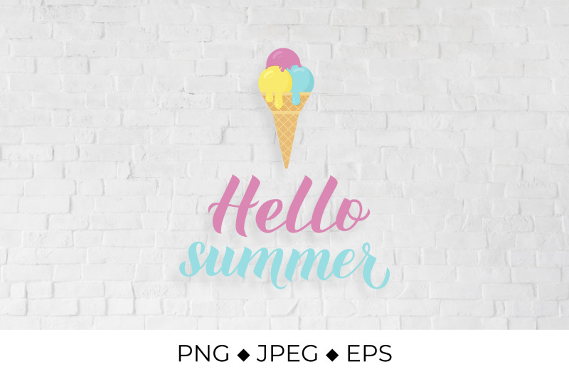 hello-summer-lettering-with-colorful-ice-cream
