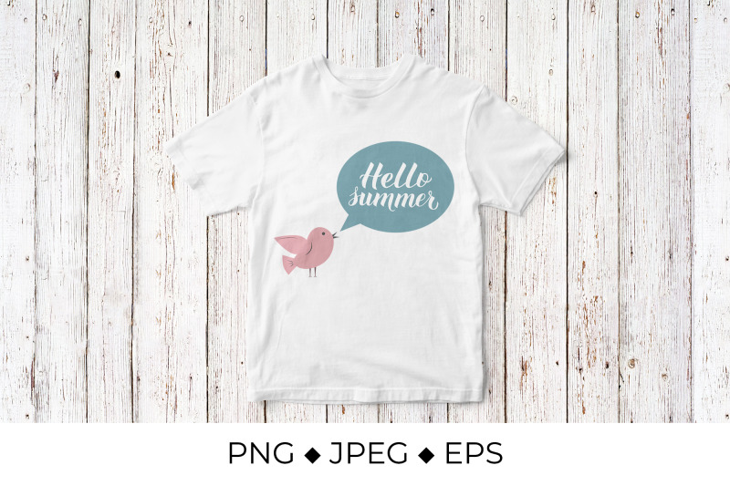 hello-summer-calligraphy-hand-lettering-with-cute-bird