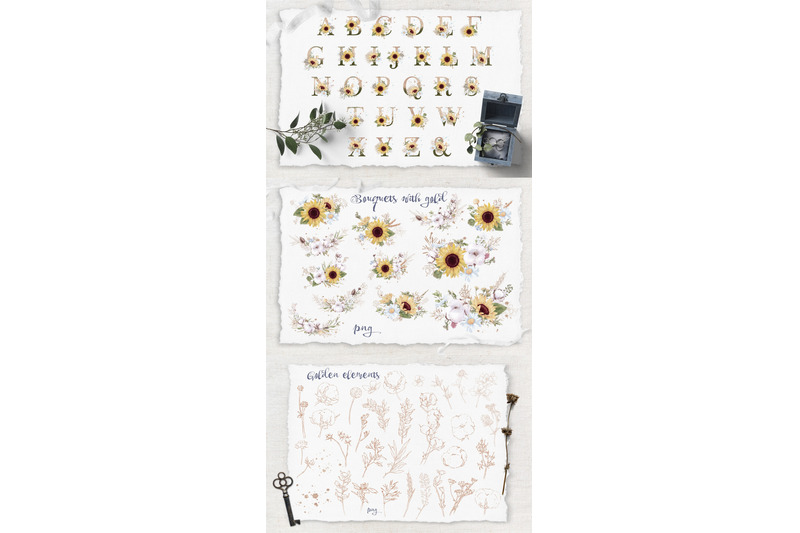 watercolor-flowers-sunflowers-and-cotton-clipart-big-set