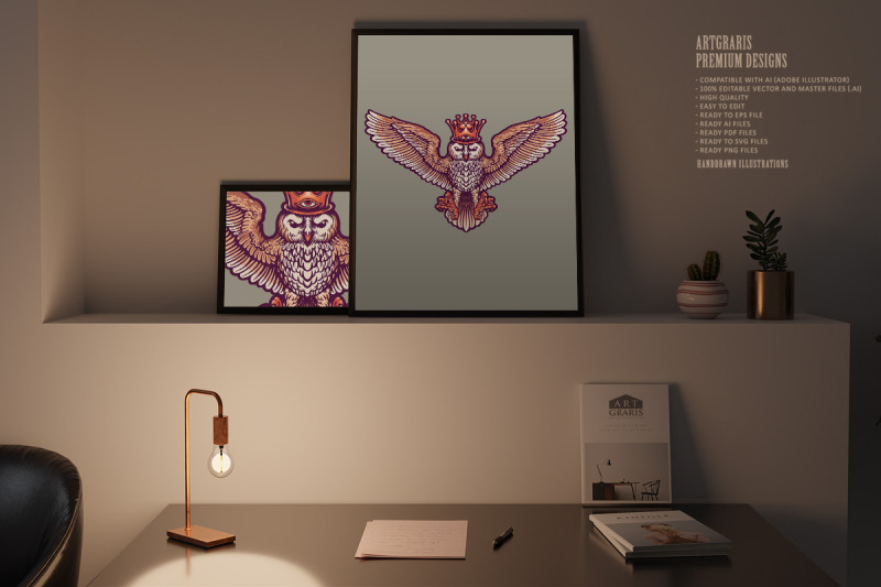 king-owl-cartoon-mascot-illustrations