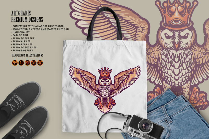 king-owl-cartoon-mascot-illustrations