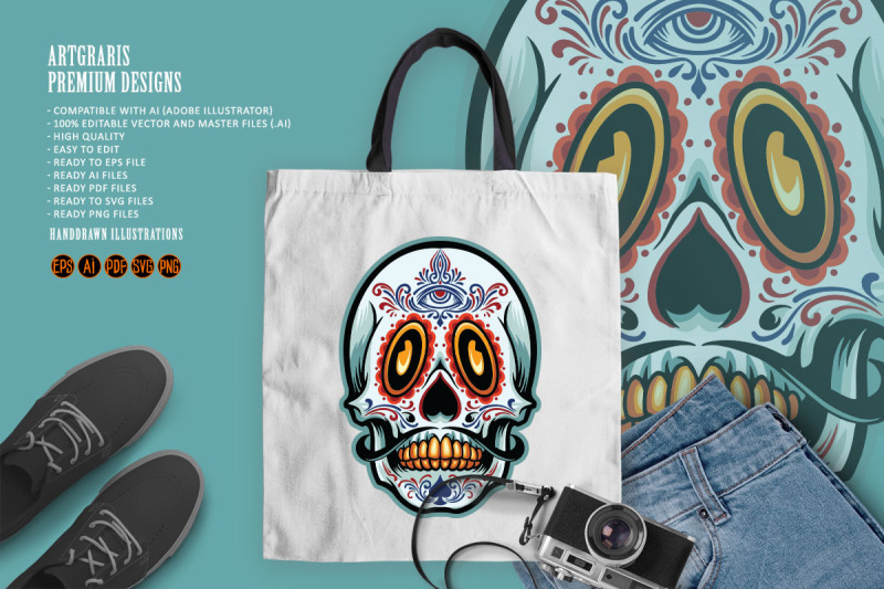 mexican-sugar-skull-cartoon-gold-tooth