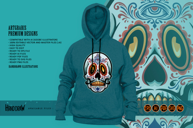 mexican-sugar-skull-cartoon-gold-tooth