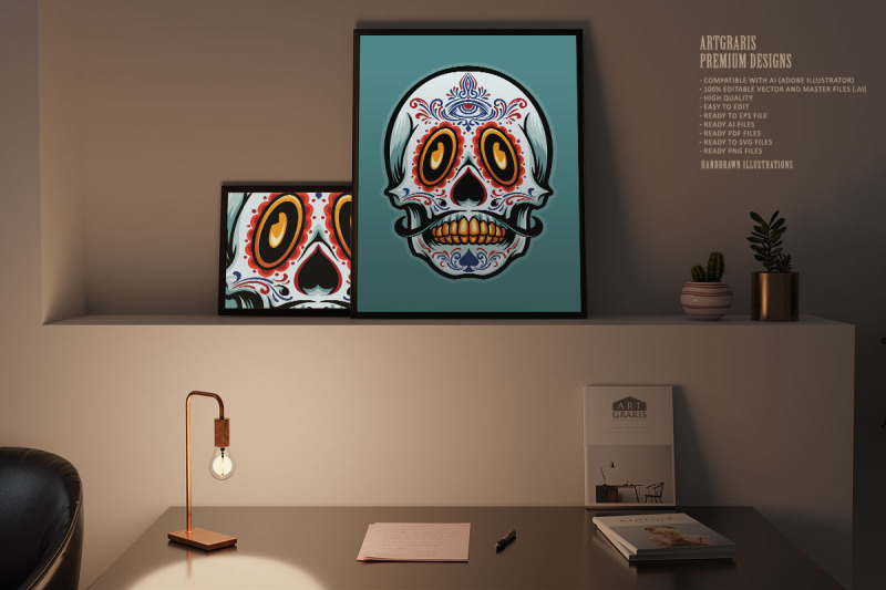 mexican-sugar-skull-cartoon-gold-tooth