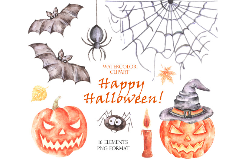 halloween-clipart-halloween-watercolor-clipart-scary-pumpkins