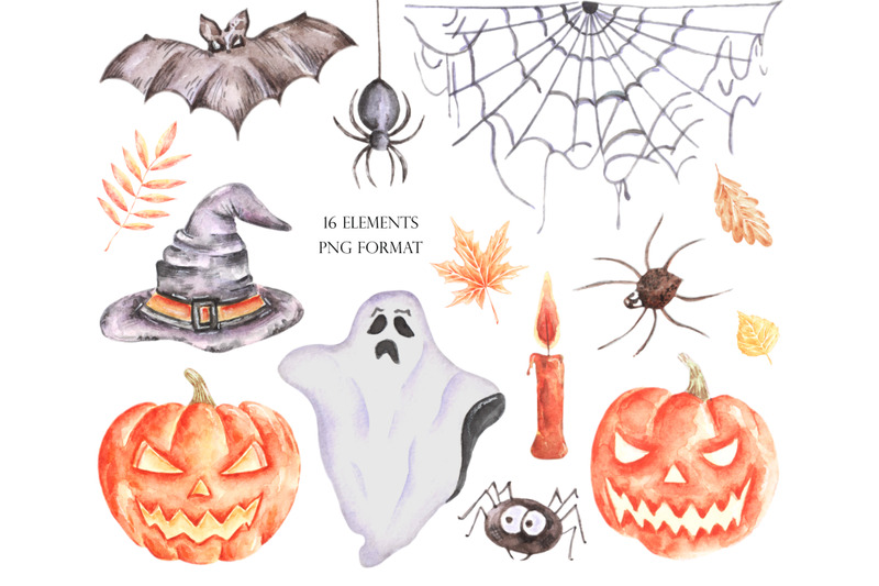 halloween-clipart-halloween-watercolor-clipart-scary-pumpkins