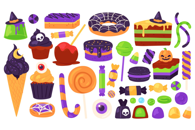 halloween-sweets-trick-or-treats-candies-and-dessert-with-spooky-deco