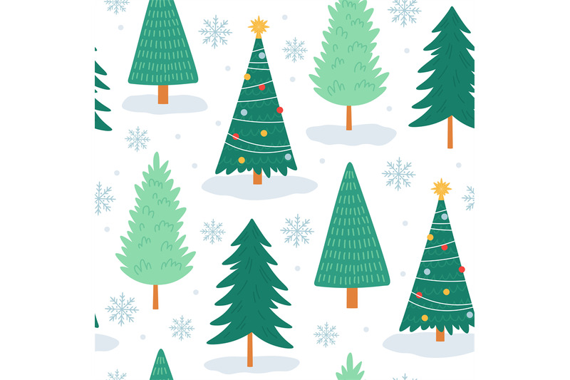 christmas-tree-seamless-pattern-noel-print-with-snowflakes-xmas-deco