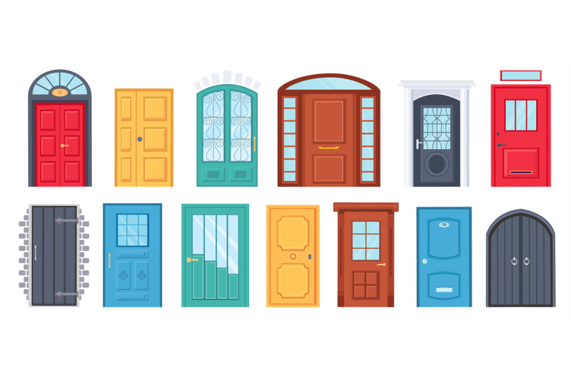 retro-doors-cartoon-front-doorway-exterior-with-brick-wall-house-or