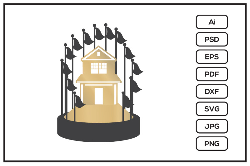 house-and-flags-trophy-design-illustration