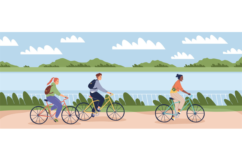 cyclists-people-outdoor-happy-young-man-and-women-on-bike-ride-in-par