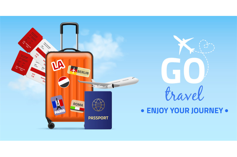 travel-banner-realistic-plastic-luggage-bag-on-wheels-two-tickets-f