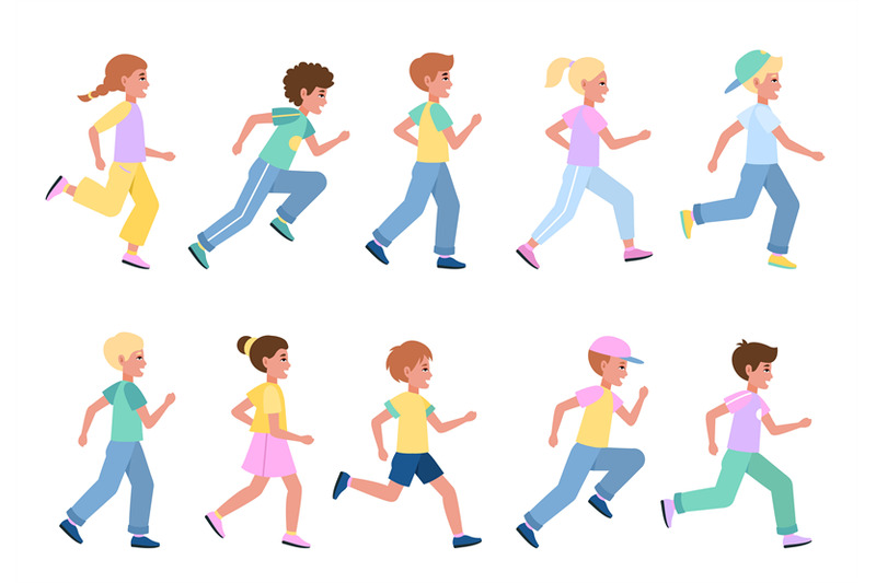 running-kids-set-young-happy-runners-side-view-collection-children-s