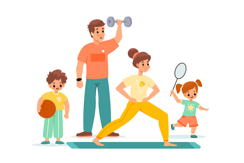 sport-family-happy-children-and-parents-training-gymnastic-badminto