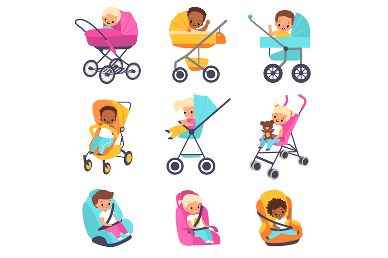 baby-carriage-children-in-kids-strollers-boys-and-girls-in-car-seats