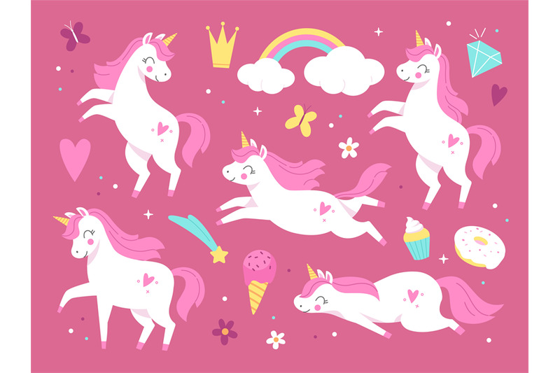 cute-unicorns-pink-beautiful-magic-pony-characters-little-girl-decor