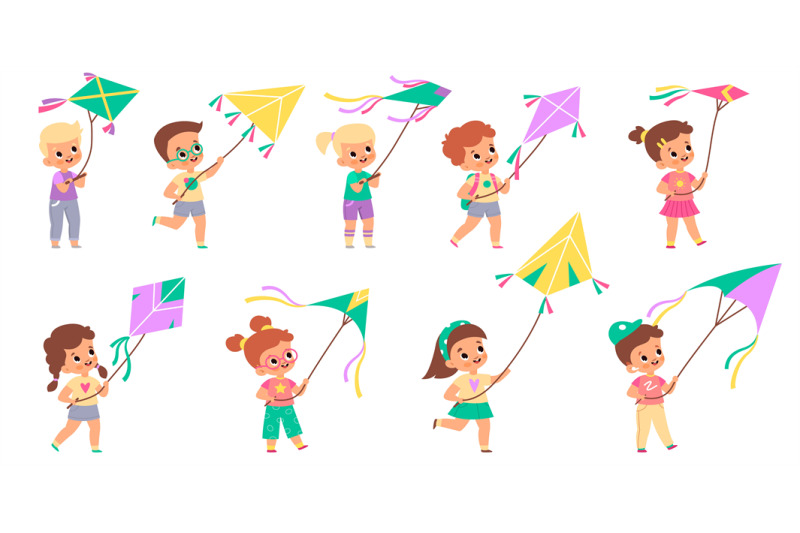 kids-with-kites-happy-children-fly-color-kite-into-sky-collection-di