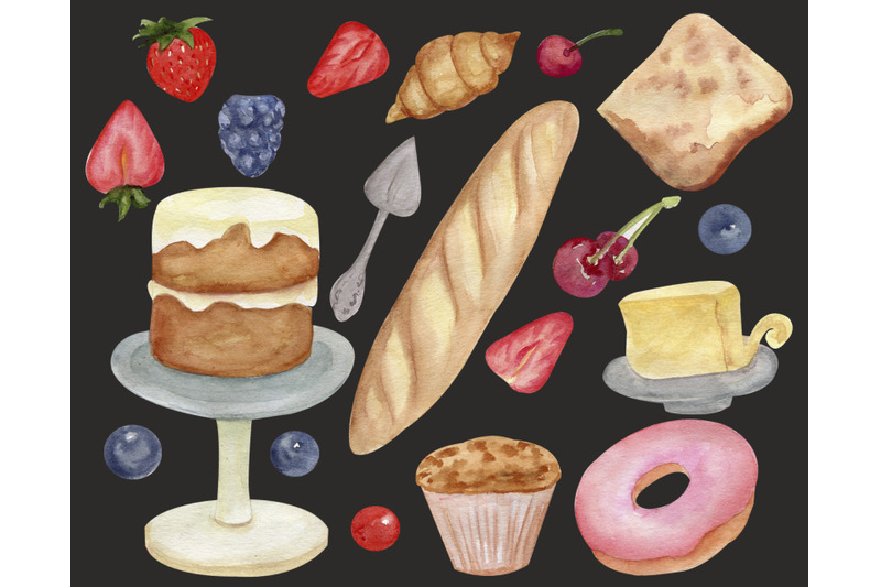 watercolor-bakery-food-clipart-cupcake-png